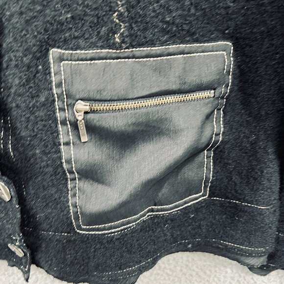 Chicos Womens Wool‎ Jacket Large Black Military Minimalist Structured Outerwear - Picture 3 of 8